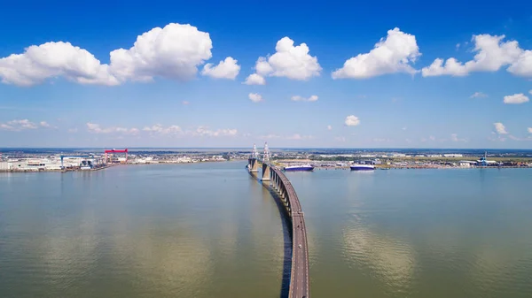 Aerial view on Saint Nazaire suspended bridge — Stock Photo, Image