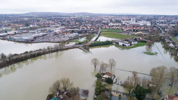 La Seine river flooding in Triel sur Seine, January 30 2018