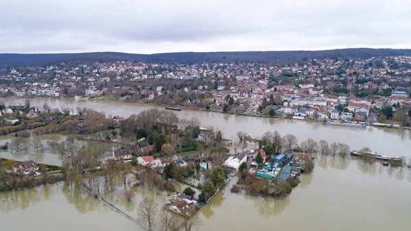 La Seine river flooding in Triel sur Seine, January 30 2018