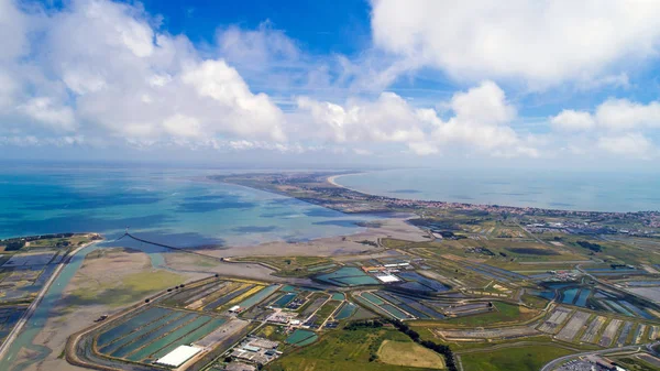 Légifotó sós mocsarak Noirmoutier-szigeten, a Vendée — Stock Fotó