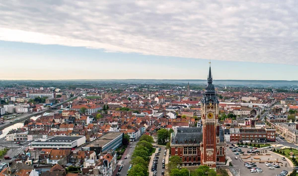 Aerial photo of Calais city hall belfry, France — Stock Photo, Image