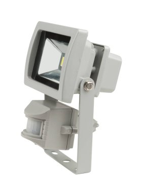 Led projektör ile hareket sensörü beyaz arka plan üzerinde izole..