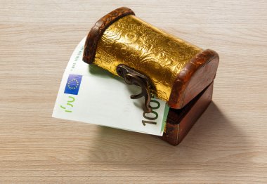 Treasure chest with euro banknote clipart