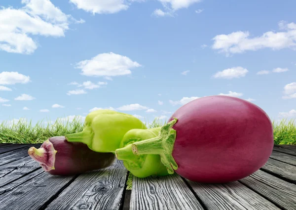 Paprika peppers and fresh eggplants — Stock Photo, Image