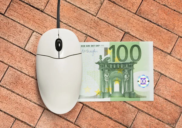 Computer muis en honderd euro biljet — Stockfoto