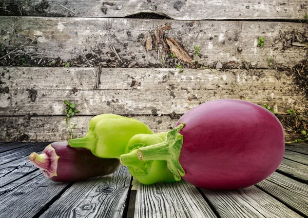 Pimentos e beringelas frescas — Fotografia de Stock