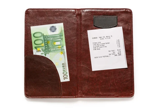 Abrir la carpeta de verificación con billete y euro —  Fotos de Stock