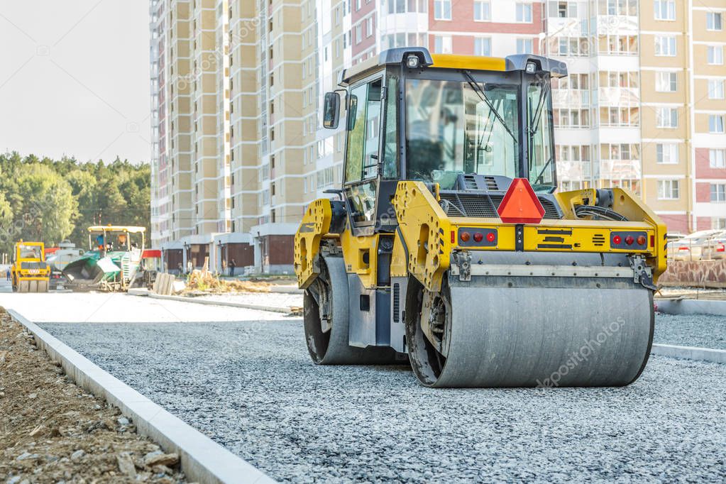 Road roller at road