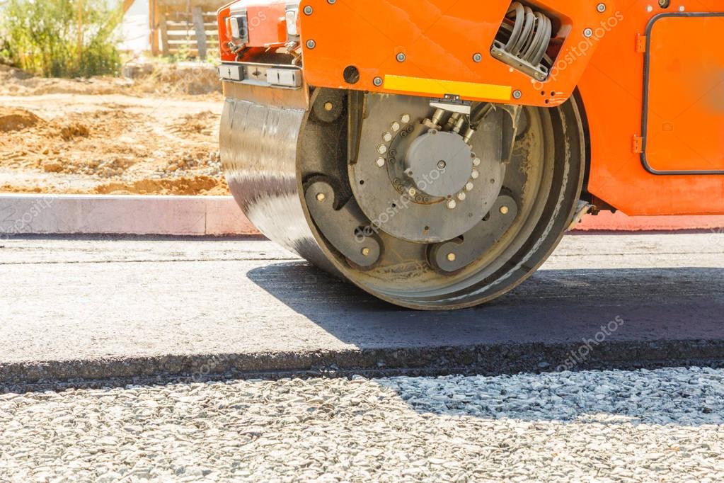 Road roller at road