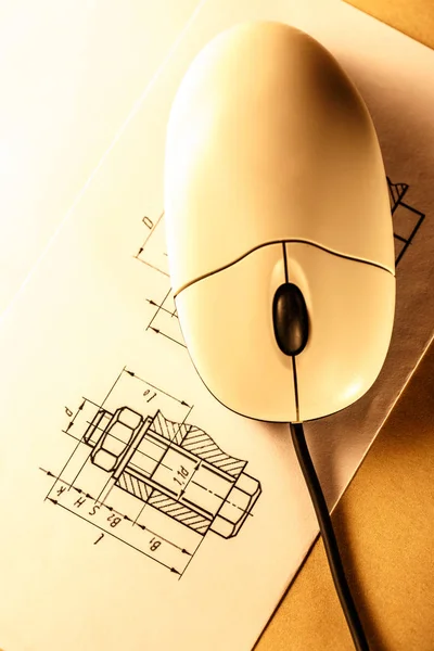 Drafting and computer mouse — Stock Photo, Image