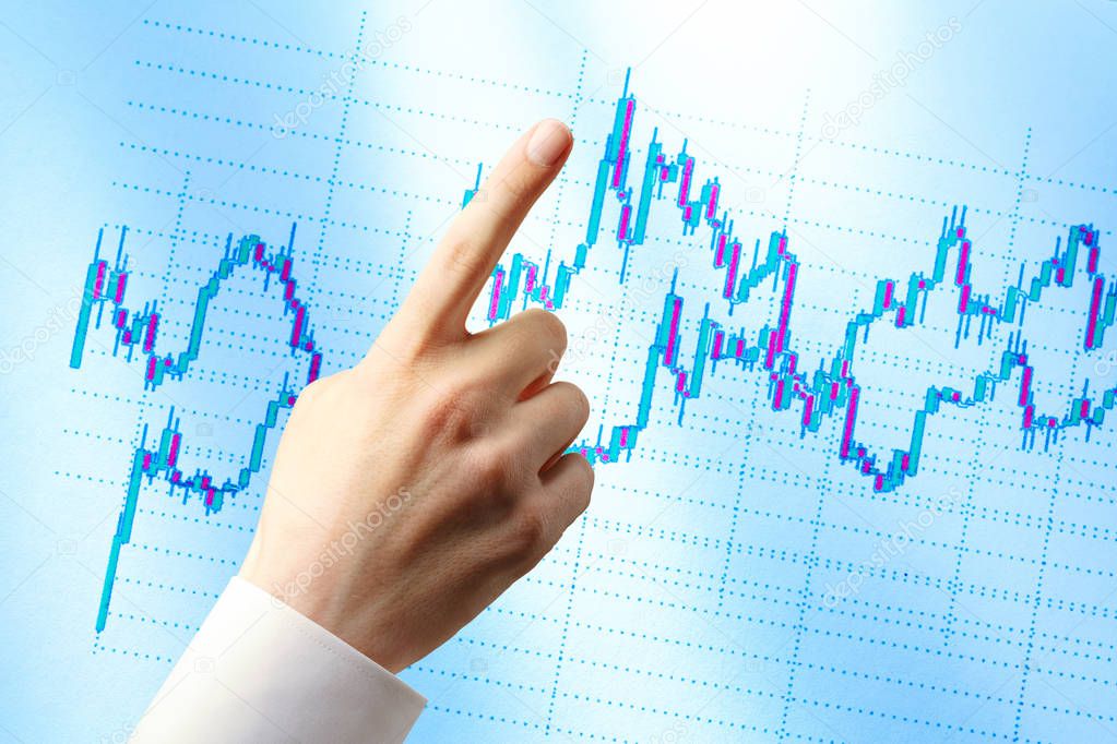 Candlestick chart and hand