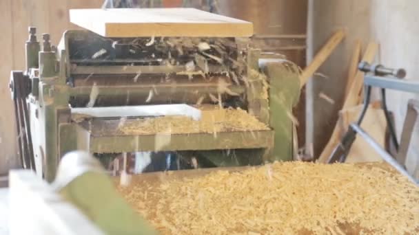 Gougeage des poutres carrées en bois sur la machine — Video
