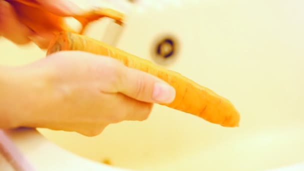 Peeling della carota in primo piano — Video Stock