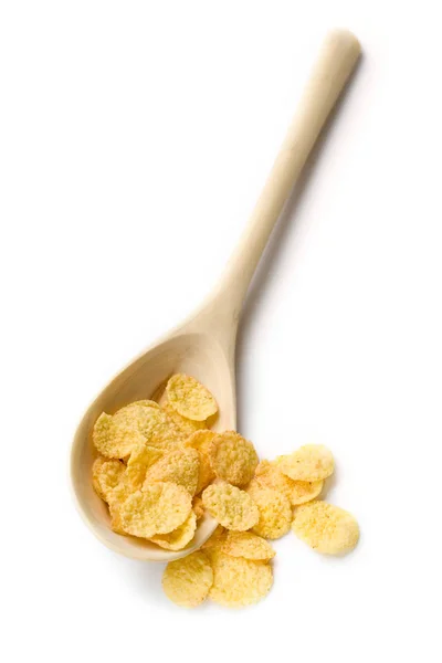 Flocos de milho em colher de madeira — Fotografia de Stock