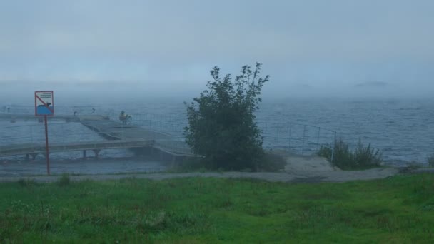 Dimma Över Floden Vid Gryningen Tid — Stockvideo