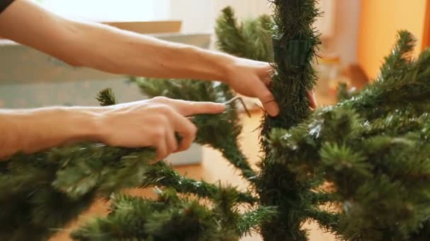 Process Assembling Artificial Christmas Tree — Stock Video