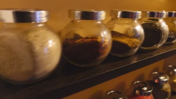 Jars Spices Shelves — Stock Video