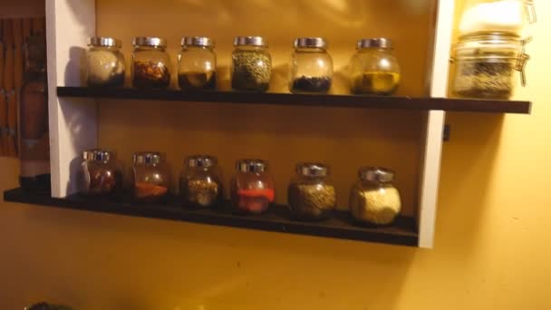 Jars Spices Shelves — Stock Video