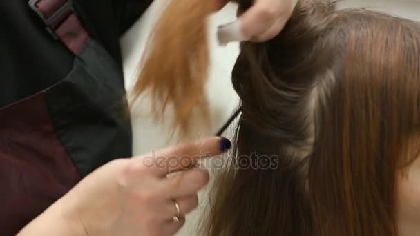 Junge Frau Friseursalon — Stockvideo