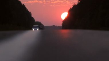 Akşam yol günbatımı arka plan araba ile