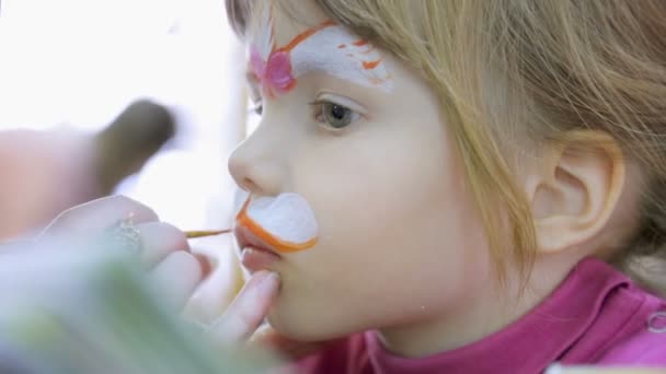 Pintura Facial Infantil Como Gato — Vídeos de Stock