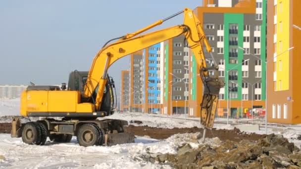 Máquina Hidromartelo Trabalhando Local Construção — Vídeo de Stock