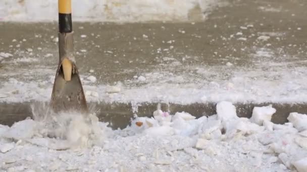 Ulicy Czystsze Siekanie Ubitym Śniegu — Wideo stockowe