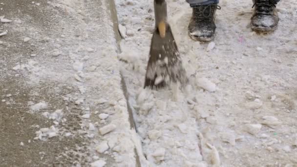 Limpiador Calles Cortando Nieve Comprimida — Vídeos de Stock