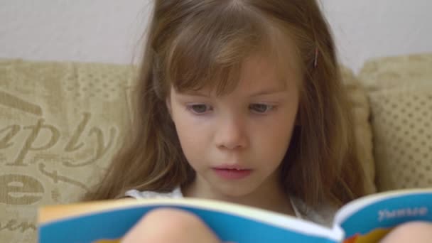Klein meisje dat een boek leest — Stockvideo