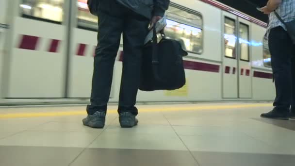 Treno in arrivo alla stazione della metropolitana — Video Stock