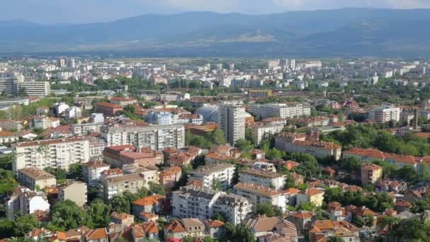 Panorama van Plovdiv van bovenaf, Bulgarije — Stockvideo
