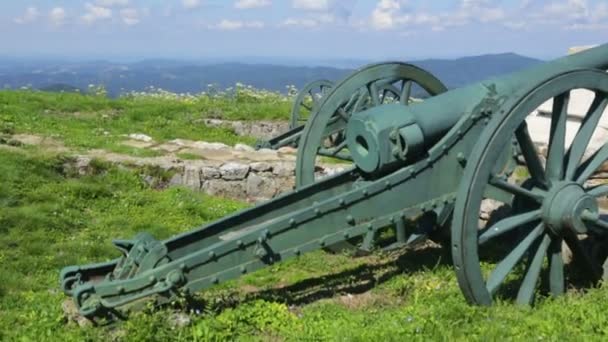 Cañón antiguo situado por monumento — Vídeo de stock