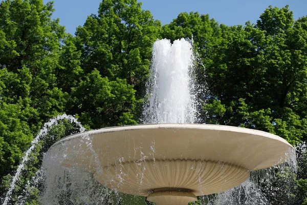 Fontaine Dans Jardin Saski Varsovie Par Une Belle Journée Mai — Photo
