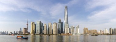 Shanghai, Çin - 04 Nisan 2016: Panorama Lujiazui Shanghai bölgesinde