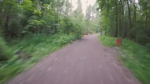 Велосипедист в парке после сильного шторма — стоковое видео