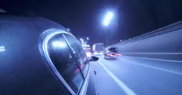 Gece Şehir Sokak Aracılığıyla Yüksek Hızda Sürüş Araba Hareket Zaman — Stok video