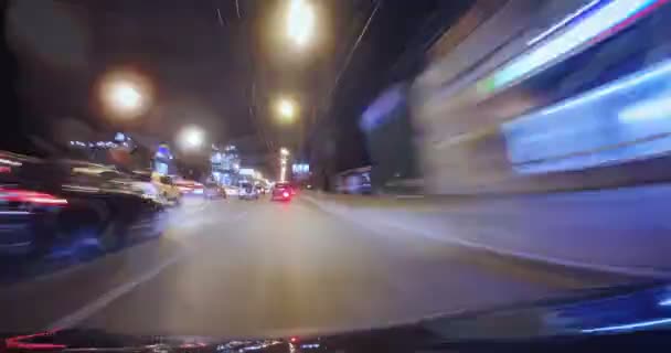 Auto Dálnici Noc Hustém Provozu Pohled Kapotu Auta Rozmazaného Pohybu — Stock video