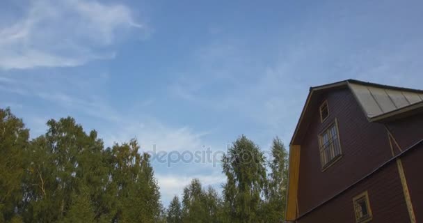 Time Lapse Movement Clouds Background Wooden Private House Foreground — Stock Video