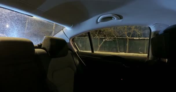 Tempo Gravação Lapso Condução Tráfego Cidade Noite Vista Interior Carro — Vídeo de Stock