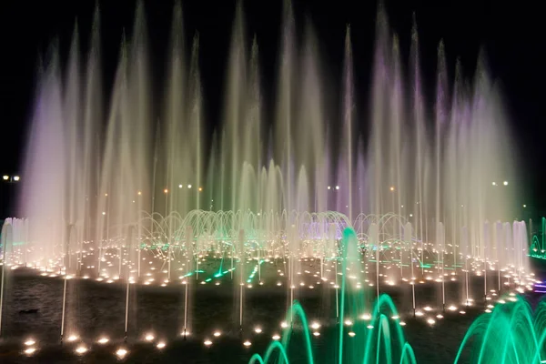 View Musical Multicolored Fountain Water Show Tsaritsyno Park Night Moscow — Stock Photo, Image