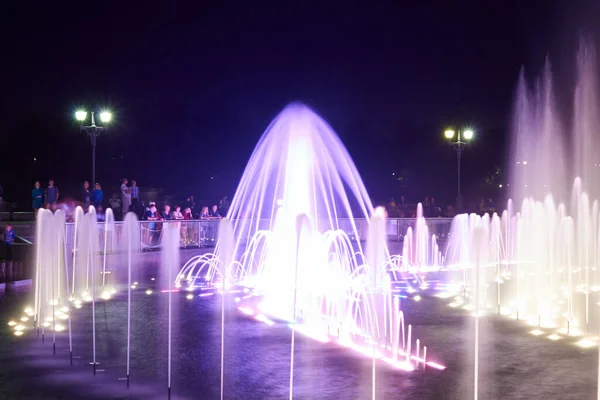 View Musical Multicolored Fountain Water Show Tsaritsyno Park Night Moscow — Stock Photo, Image