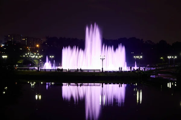 View Musical Multicolored Fountain Water Show Tsaritsyno Park Night — Stock Photo, Image