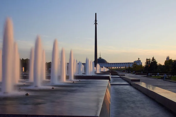 Fonteinen Victory Park Park Pobedy Bij Zonsondergang 225 Fonteinen Gemaakt — Stockfoto