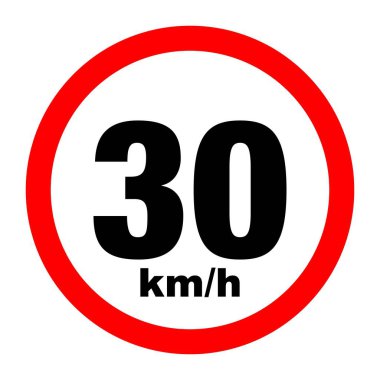 Maksimum hız limiti işareti 30 km / saat. Beyaz arkaplanda izole yol simgesi