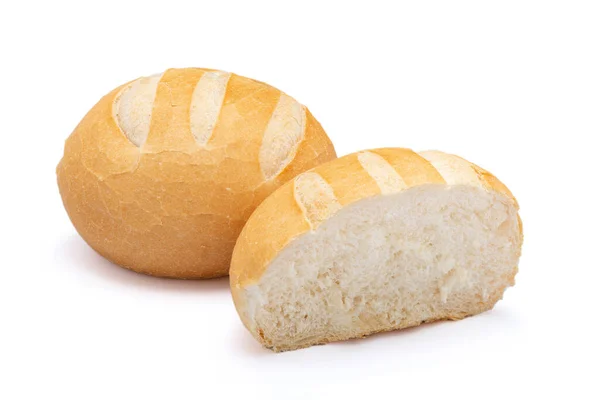 French Hamburger Bread Isolated White Background Cut Half — Stock Photo, Image