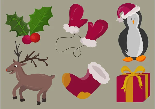 Ensemble de personnages de Noël colorés et décorations vectorielles — Image vectorielle