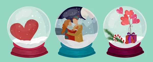 Cartoon Snow Globe bal Pictogrammen Set Celebration Concept Valentijnsdag. Element Flat Design Stijl. Vector illustratie van Icon Holiday Ball — Stockvector