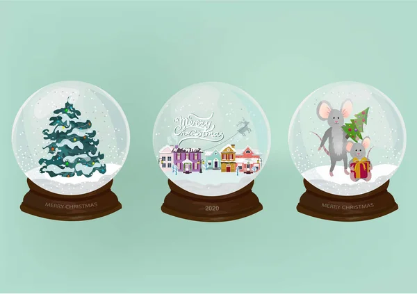 Joyeux Noël boule de neige avec le Père Noël, vecteur d'illustration de la ville de neige — Image vectorielle