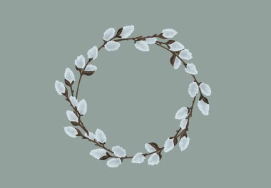 Pussy Willow Wreath on Blue Background set