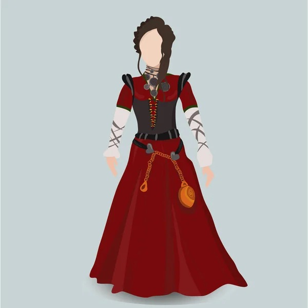 Senhora de vestido medieval. Roupa de meia idade — Vetor de Stock